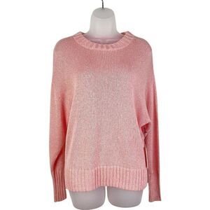 Something Navy Pullover Sweater Women XS Pink Long Sleeve Chunky Knit Round Neck